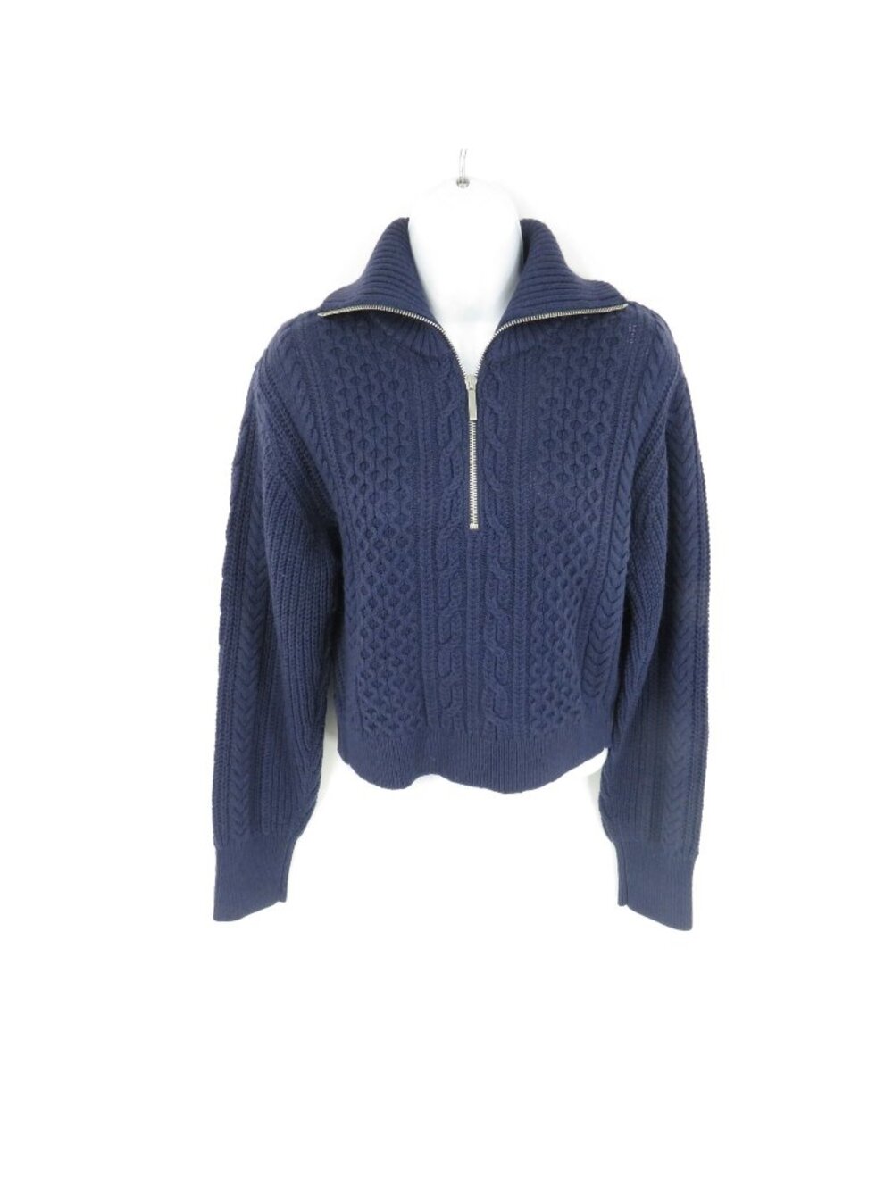 Club Monaco Women's Cropped Cable Knit Navy 1/4 Zip Sweater NWT $198
